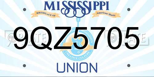 9QZ5705 Mississippi License Plate
