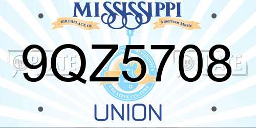 9QZ5708 Mississippi License Plate