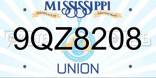 9QZ8208 Mississippi License Plate