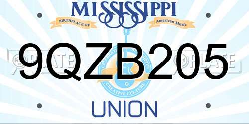 9QZB205 Mississippi License Plate