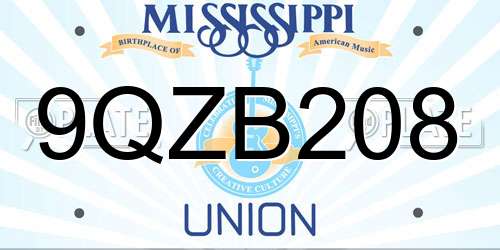 9QZB208 Mississippi License Plate