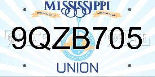 9QZB705 Mississippi License Plate