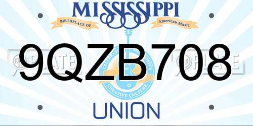 9QZB708 Mississippi License Plate