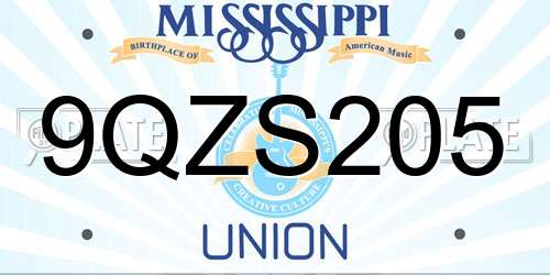 9QZS205 Mississippi License Plate