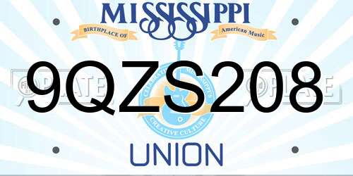 9QZS208 Mississippi License Plate