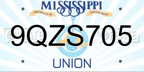 9QZS705 Mississippi License Plate