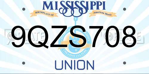 9QZS708 Mississippi License Plate