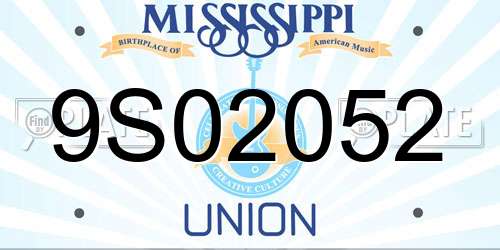 9S02052 Mississippi License Plate