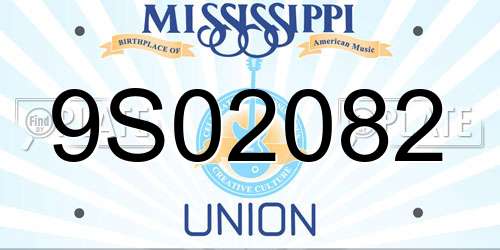 9S02082 Mississippi License Plate
