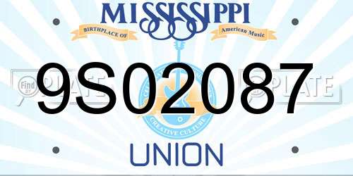 9S02087 Mississippi License Plate
