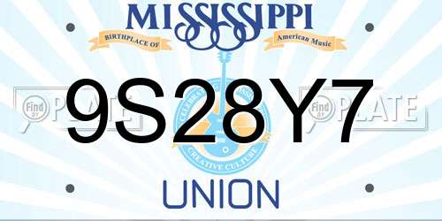 9S28Y7 Mississippi License Plate
