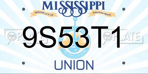 9S53T1 Mississippi License Plate