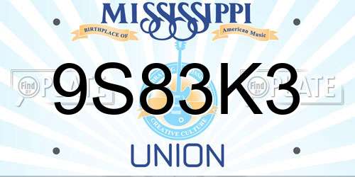 9S83K3 Mississippi License Plate
