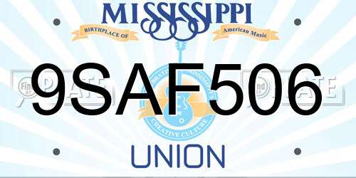 9SAF506 Mississippi License Plate