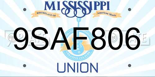 9SAF806 Mississippi License Plate