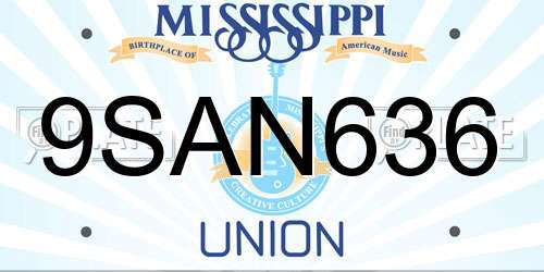9SAN636 Mississippi License Plate