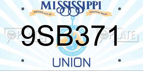 9SB371 Mississippi License Plate