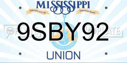 9SBY92 Mississippi License Plate