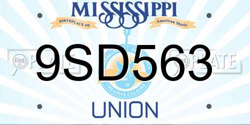 9SD563 Mississippi License Plate
