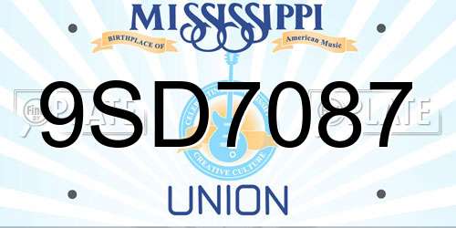 9SD7087 Mississippi License Plate