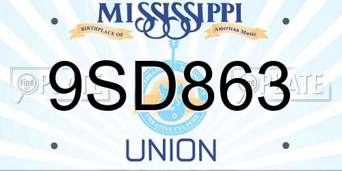 9SD863 Mississippi License Plate
