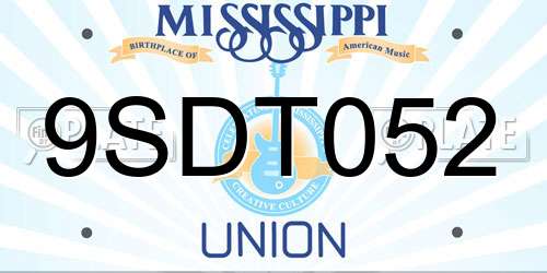 9SDT052 Mississippi License Plate