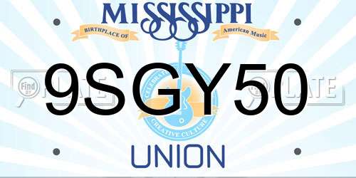 9SGY50 Mississippi License Plate