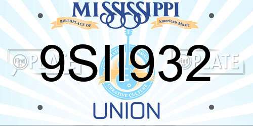 9SII932 Mississippi License Plate