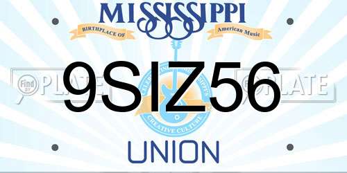 9SIZ56 Mississippi License Plate