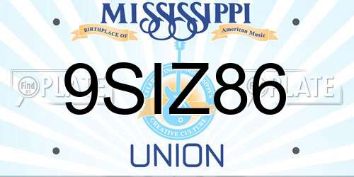 9SIZ86 Mississippi License Plate