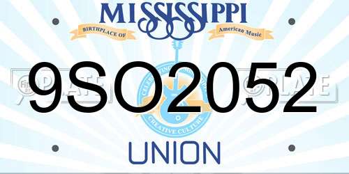 9SO2052 Mississippi License Plate