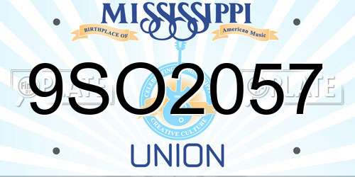 9SO2057 Mississippi License Plate