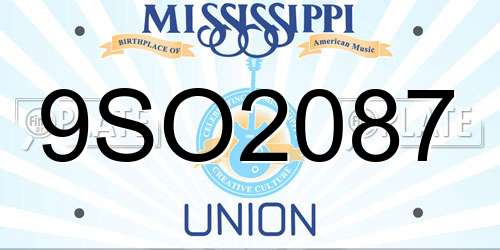 9SO2087 Mississippi License Plate