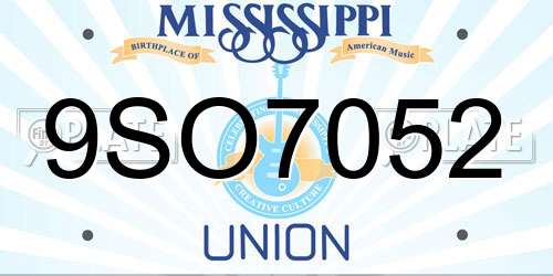 9SO7052 Mississippi License Plate