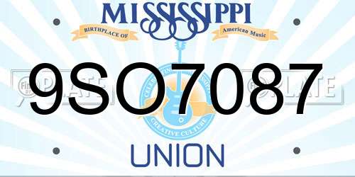 9SO7087 Mississippi License Plate