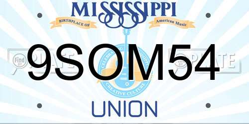 9SOM54 Mississippi License Plate