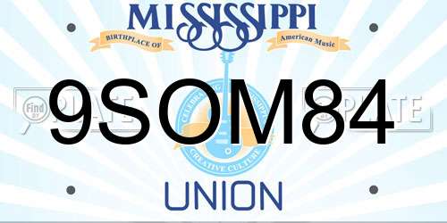 9SOM84 Mississippi License Plate
