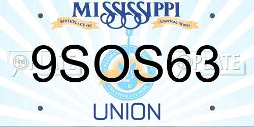 9SOS63 Mississippi License Plate