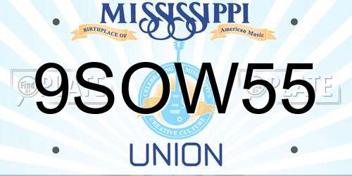 9SOW55 Mississippi License Plate
