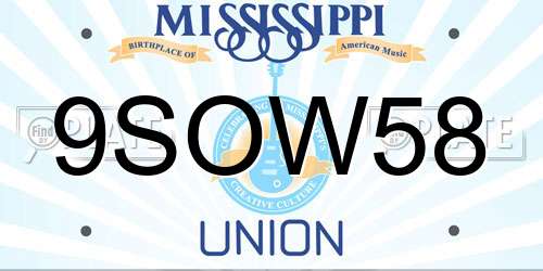 9SOW58 Mississippi License Plate