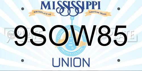 9SOW85 Mississippi License Plate