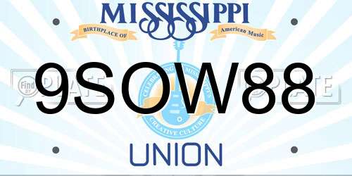 9SOW88 Mississippi License Plate