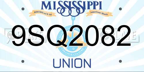 9SQ2082 Mississippi License Plate