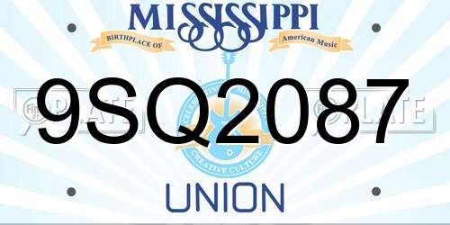 9SQ2087 Mississippi License Plate