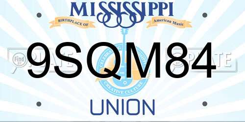 9SQM84 Mississippi License Plate