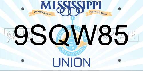 9SQW85 Mississippi License Plate