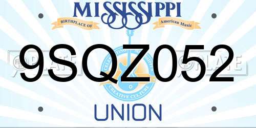 9SQZ052 Mississippi License Plate