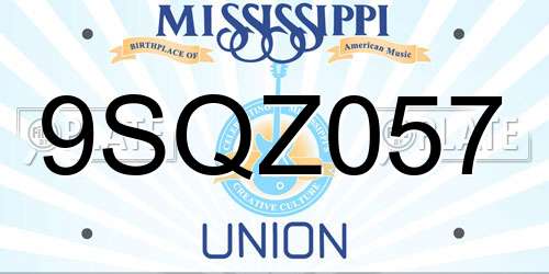 9SQZ057 Mississippi License Plate