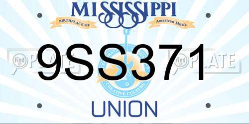 9SS371 Mississippi License Plate