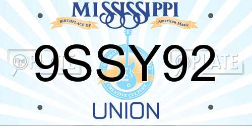 9SSY92 Mississippi License Plate